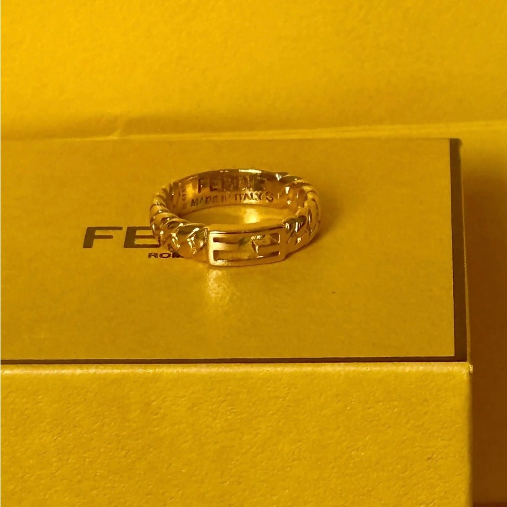 Fendi Gold Ring NWOT with Fendi box and Fendi paper shopping bag